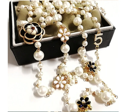 Long Pearl Letter Multi layered Tassel Sweater Chain Necklace Jewelry For Women