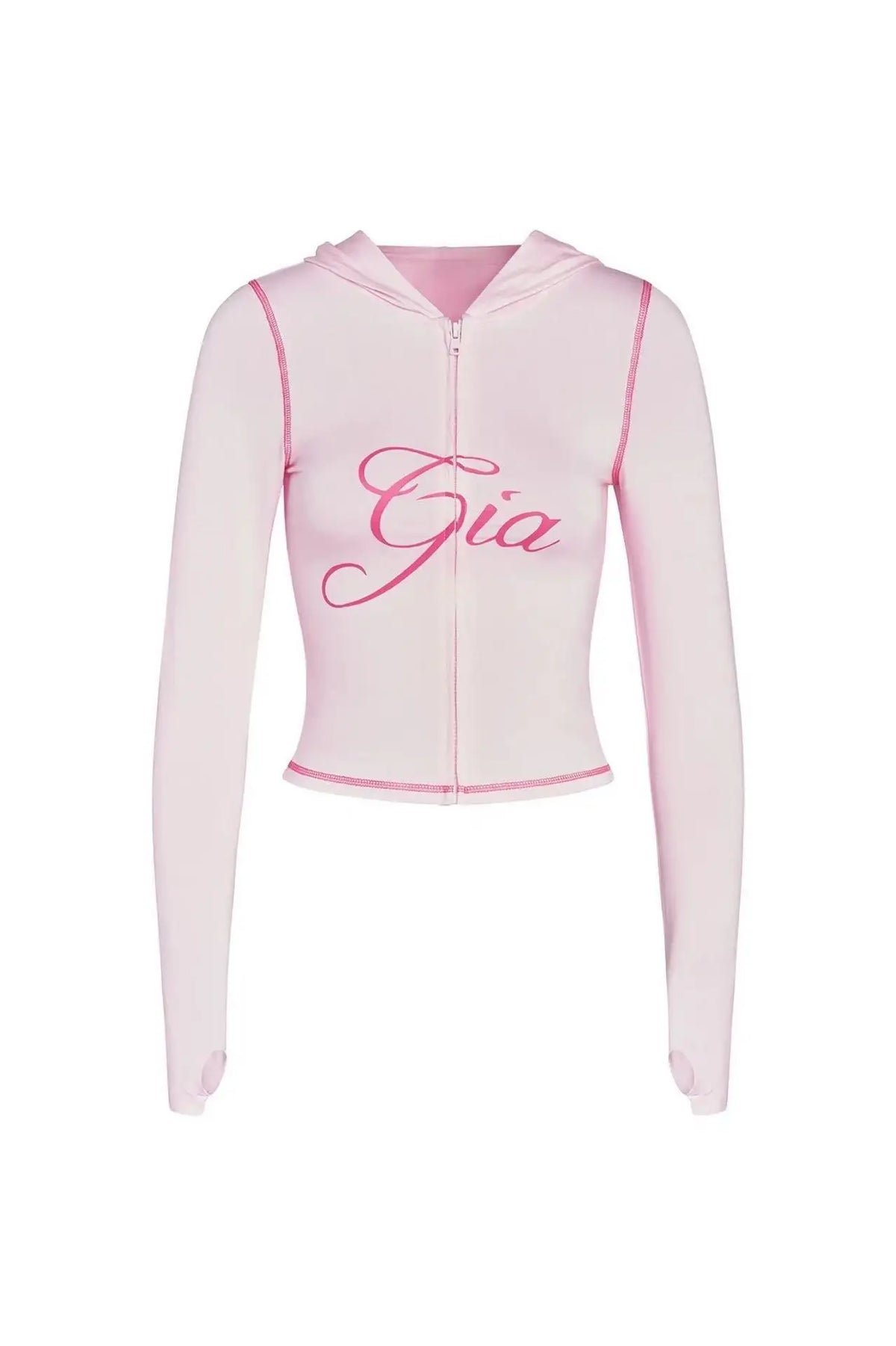 Gia Straight Shoulder Slim Letter Print Slim Hooded Zipper Short Jacket Sports Casual Pants Set