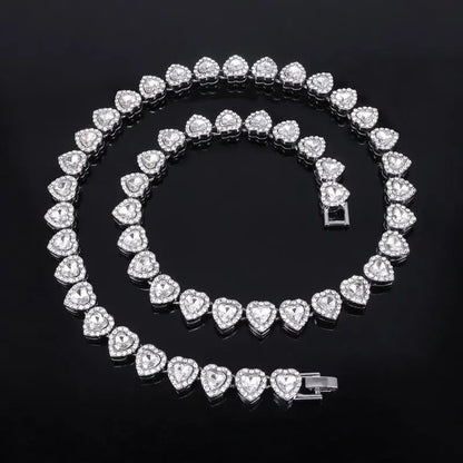 45CM New Hip Hop Tennis Chain Bracelet Necklace Shiny Heart Rhinestone CZ Fashion Rock Party Jewelry