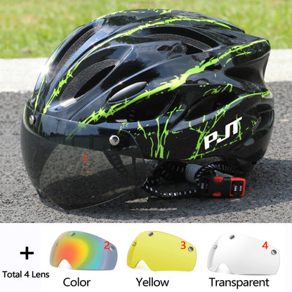 PJT Ultra-Light Magnetic Goggles Bicycle Helmet Lightweight PC Shell & EPS Foam Construction Cycling Helmet MTB Bike Helmet