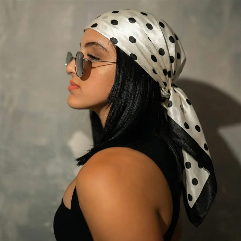 2026 Dot Print Square Scarf For Women Silk Shawl Neckerchief Female Hair Bands Head Wraps Headband Foulard Satin Hijab Bandana