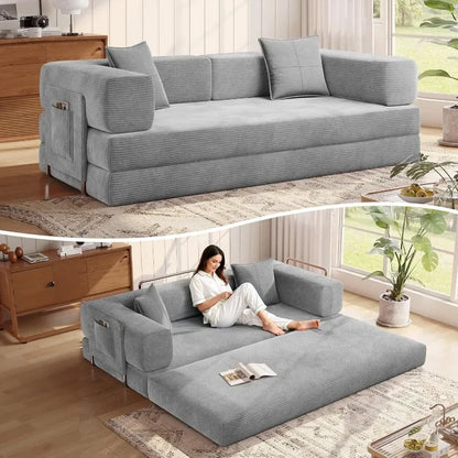 MoonSpeak 78.8''Sleeper Couch Bed for Livingroom,Convertible Modular Sofa with Armrest Pillow,Modular Foldable Corduroy Couches