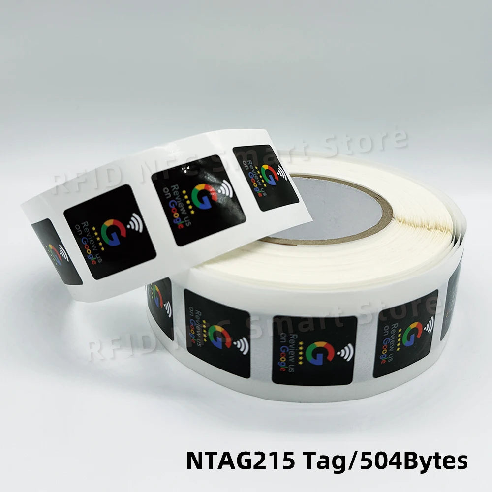 NFC215 Google Review Stickers 504Bytes 30mm Waterproof NFC Review Sticker Review Us on Google Sticker 13.56MHz NFC Tags Stickers