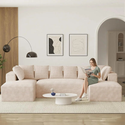 131" Oversized Cloud Boneless Couch Sofa with Chaise, Black, Custom