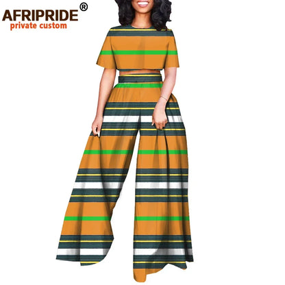 African 2 Piece Set for Women Print Tops and Ankara Pants Dashiki Clothing Tracksuit Short Blouse Outfits Wax AFRIPRIDE A2026001