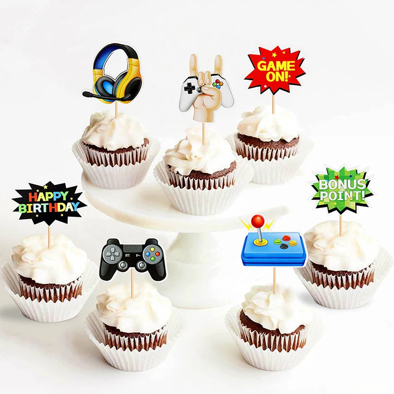 GamePad Cake Topper Happy Birthday Wedding Game on Kids Boys Party Baby Shower Cupcake Toppers Decoration Baking Supplies DIY