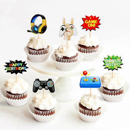 GamePad Cake Topper Happy Birthday Wedding Game on Kids Boys Party Baby Shower Cupcake Toppers Decoration Baking Supplies DIY