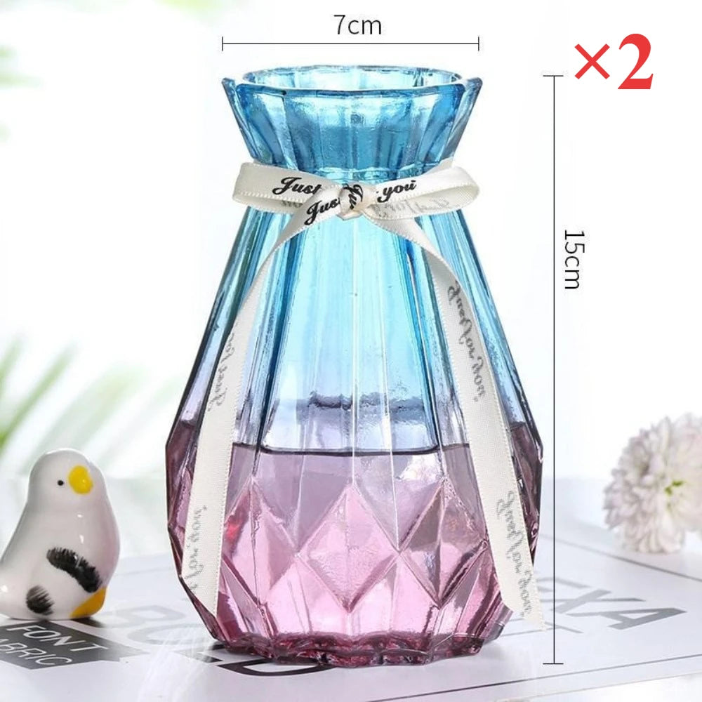 European Style Glass Vase Geometric Glass Vases Hydroponic Plant Bottle Flower Arrangement Pot Home Office Desktop Decor