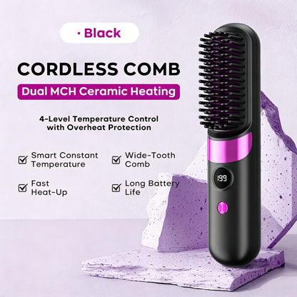 Portable Hair Straightener Brush USB Charging Cordless Hot Comb Ceramic Coating Ionic Anti Frizz Styling Tool