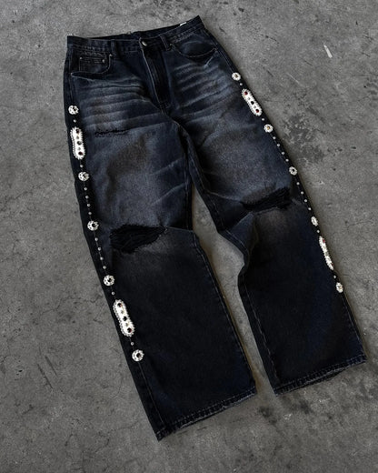 Women Vintage Hip Hop Slim Wrap Buttocks Flared Jeans Y2k Gothic Diamond Letter Embroidery Low Rise Sexy Denim Pants Streetwear