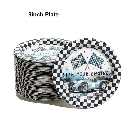 20/100Pcs Racing Car Birthday Party Supplies 7''and 9'' Paper Plates Dessert Cake Plates Napkins Racing Theme Birthday Decoratio