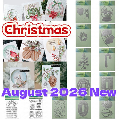 Christmas Snowy Globe Candle Mitten Candycane Metal Cutting Dies Clear Stamps For DIY Decorating Scrapbook Craft August 2026 New