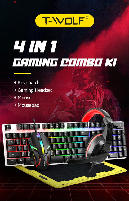 2025 Mouse Keyboard Headset Mouse Pad Combo 4 In 1 SET Computer Gaming Headphone USB Wired Mouse And Keyboard Set With Mouse Mat