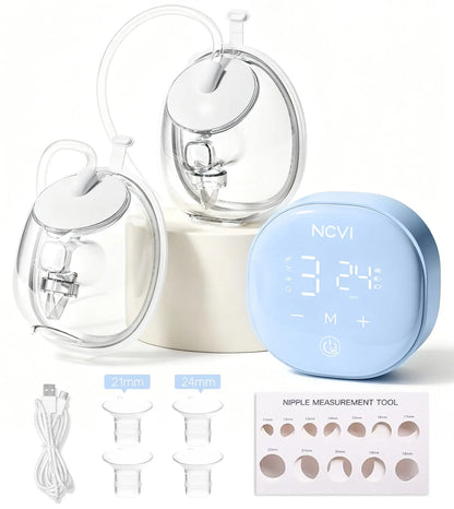 NCVI 8122 2‑in‑1 Hands‑Free Wearable Breast Pump, 4 Modes 9 Levels, Hospital‑Grade Suction, 21/24/28mm Flange, BPA‑Free Under 45dB Anti‑Flow Portable Pump for Moms