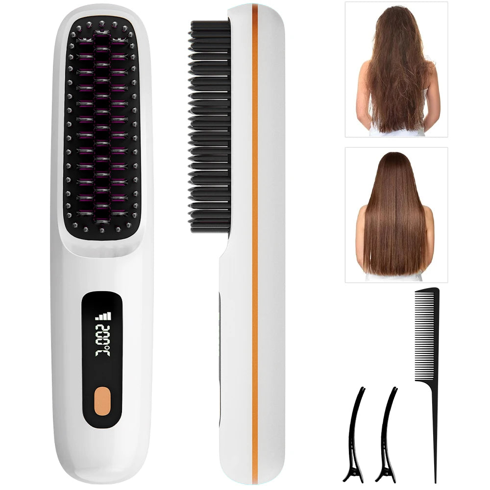 Ionic Straightening Comb, Hair Straightener Brush Ceramic Hot Comb for Women - 20s Fast Heating, 3 Temp Settings and LED Display