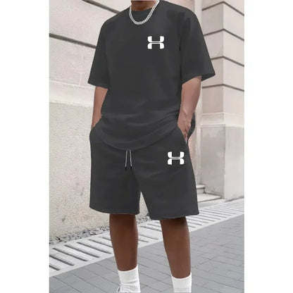 Men's Sporty Suit Set Short Sleeve T-shirt And Sports Shorts Two Piece Casual Suits Summer Breathable Outdoor Athletic Outfit