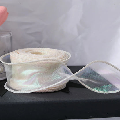 40mm 10Yards Fishtail Organza Ribbon Reflective Iridescent Wavy Edge Ribbon for Gift Wrapping DIY Bow Bouquet Voile Ribbons
