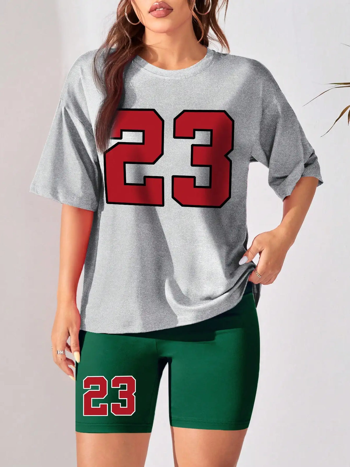 Women's Summer Set Number 23 Print Casual Shorts Set Sports Women's Shirt Shorts 2 Piece Street Wear Set Womens Summer Clothes