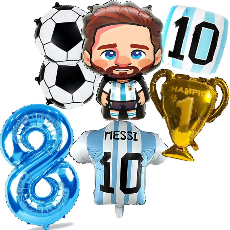 7pcs Messi Football Foil Globos Balloons Trophy Soccer Balloons Boy Birthday Party Decorations Sports Party Supplies Baby Shower