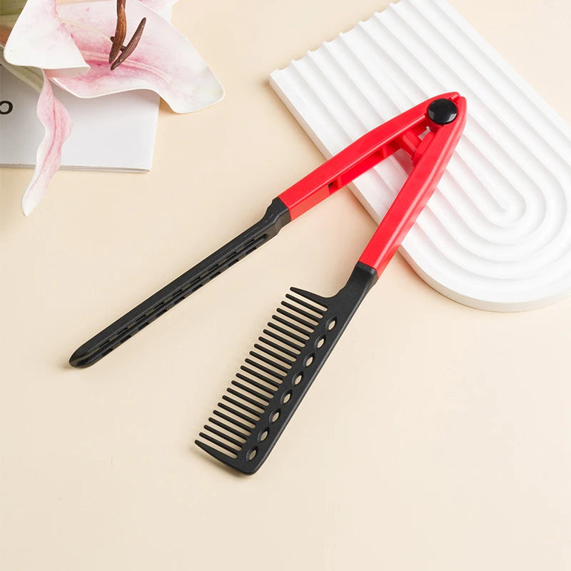 V Type Hair Straightener Brush DIY Hairdress Tool Hairdressing Combs Natural Hair Styling Curling Comb Hair For Male And Female
