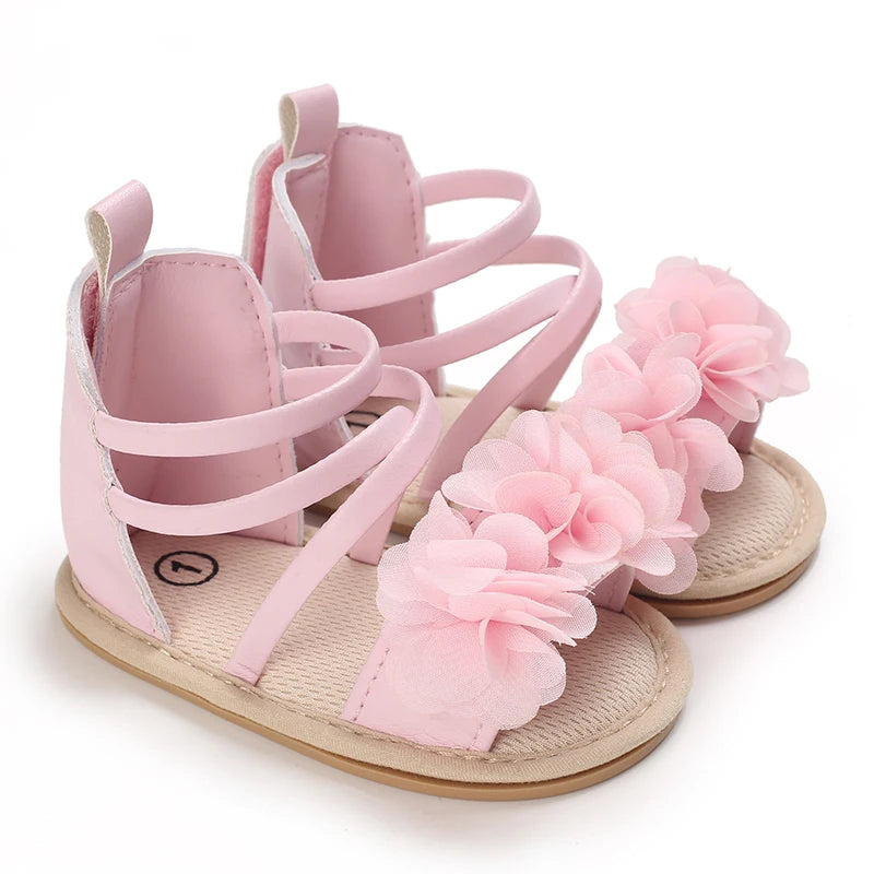 Summer 2026 Western Style Baby Korean Version Flower Princess Shoes Pink Open Toed Baby Girl Sandals
