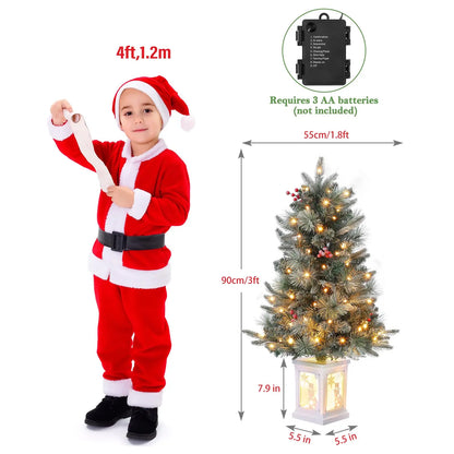 3FT Prelit Artificial Christmas Tree with Lights 3 Foot Artificial Christmas Tree with Snowflake Base 78 LED Prelit Christmas Tree Battery Operated Timer Easy Assembly Winter Holiday Decor