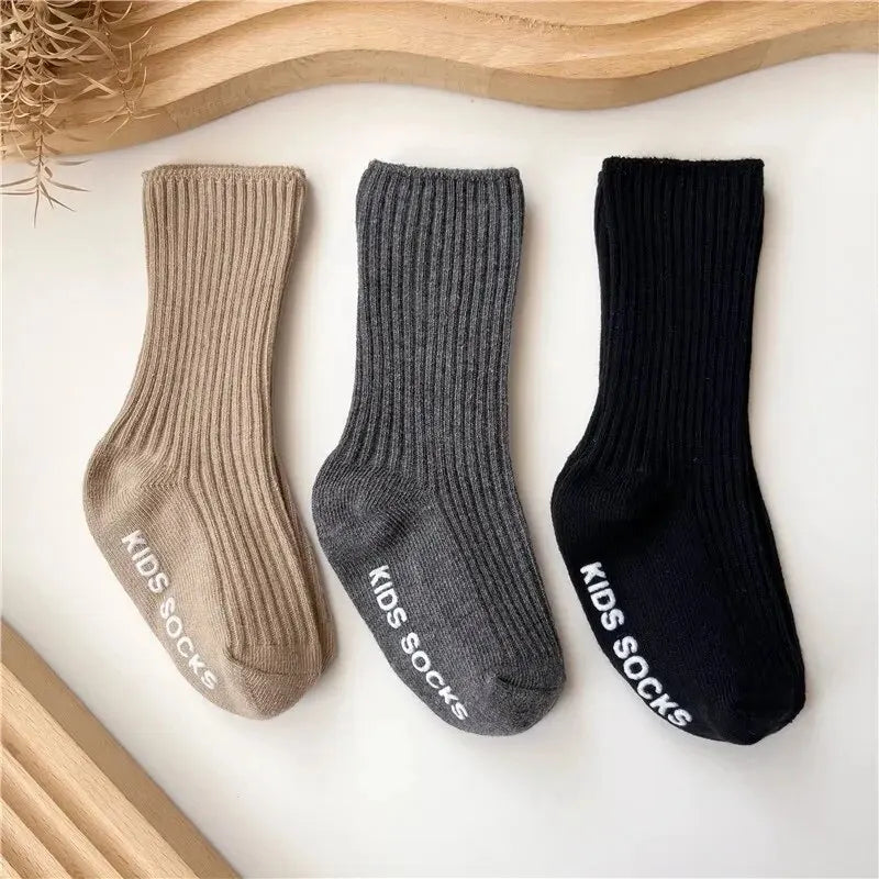 3Pairs/Lot Baby Socks Boys Girls Cotton Stripe Soft Sock Kids Toddler Non-Slip Rubber Grips Floor Socken For 0-3 Years