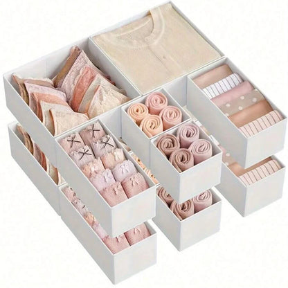 Foldable 6/12pcs Underwear Organizer Set • Hard Storage Boxes for Bra Socks • Drawer/Closet Clothes Organizers