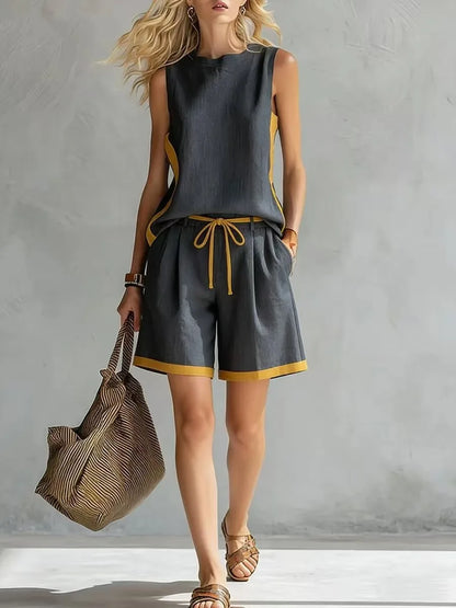 2026 Summer New Sleeveless Vest Shorts Suit Women's Casual Loose Two-Piece Set Suit Resort Style Fashion Pockets Women Clothing