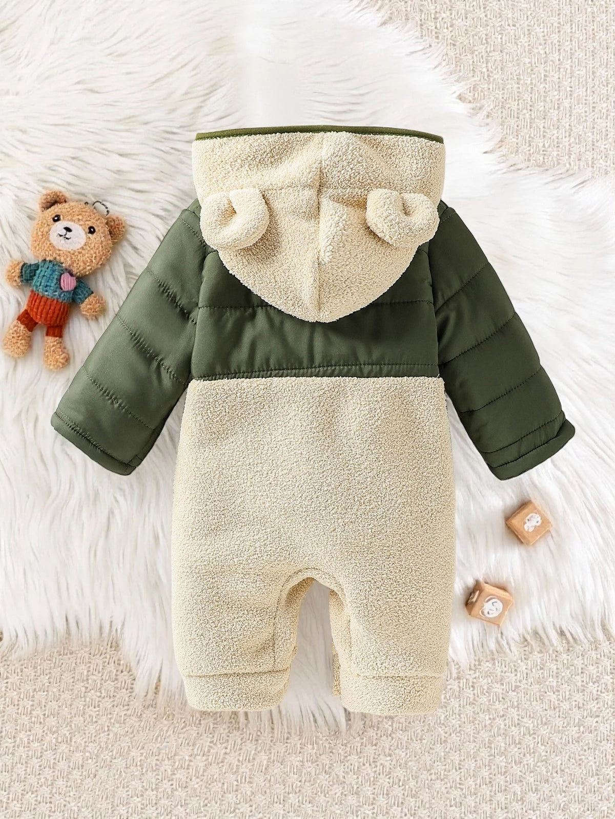 Cute Newborn Baby Romper Winter Thicken Fleece Warm Clothes Infant Hooded Bear Ear Onesie Toddler Boy Girl Jumpsuits For 0-24M