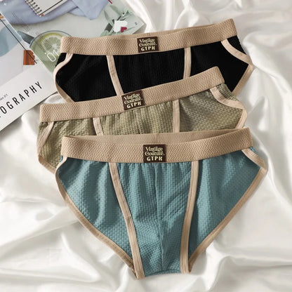 3 pcs Vintage Men High Cut Nylon Briefs Ice Silk Mesh Cool Underpants Soft Breathable Quick Dry Mens Underwear