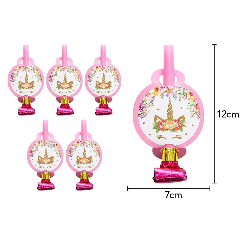 6PCS Rainbow Unicorn Blowing Dragon Funny Whistles Blow Roll For Birthday Wedding Party Favors Gift Decorations Atmosphere Props