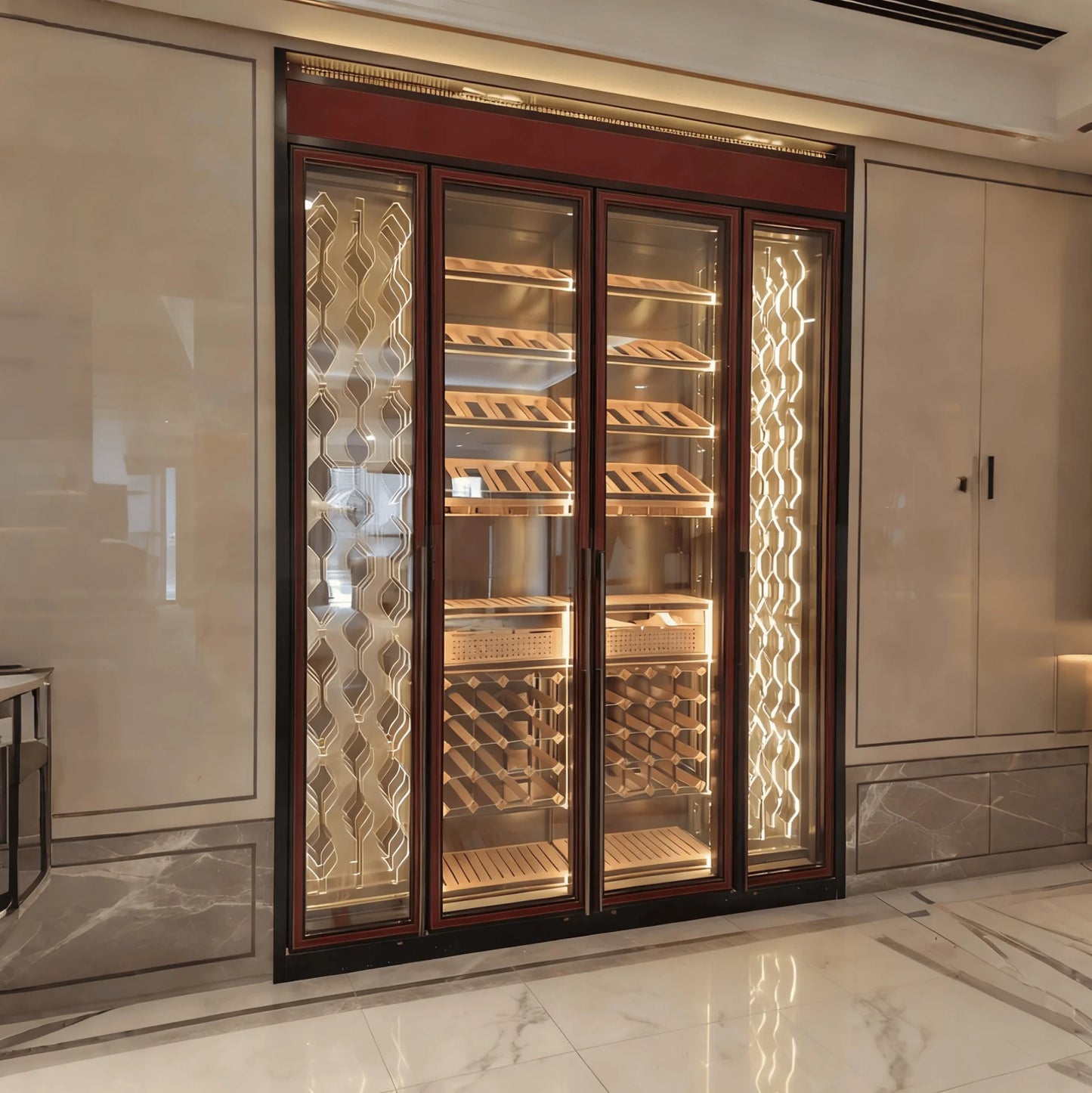 Royal Metal Customizable Smart Wine Cooler Fridge Chiller with Split Type Cooling Unit System Multiple Temperature Zones