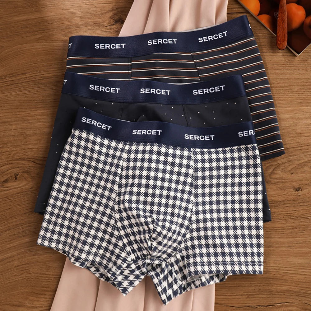 1/3PCS 95% Cotton Soft Boxers Striped/Dot/Plaid Knit Man Underwear Autumn Breathable Antibacterial 3D Mesh Crotch Men's Panties