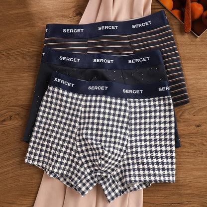 1/3PCS 95% Cotton Soft Boxers Striped/Dot/Plaid Knit Man Underwear Autumn Breathable Antibacterial 3D Mesh Crotch Men's Panties