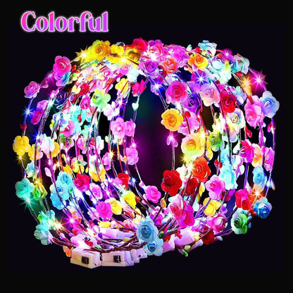 10-100Pcs LED Flower Headbands Glowing Garland Light Up Headbands Glow in the Dark Headband Wedding Beach Party Birthday Supplie