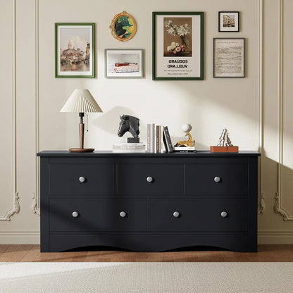 5 Dresser for Bedroom,TV Stand for Living Room, Black| 52" Wood Dresser, Chest of Drawers, for TV up to 65 inch,15.7Dx52Wx23.2H