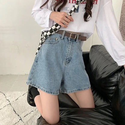 Summer Thin High Waist Wide Leg ort Jeans Women's Loose Fit A-Line orts Casual Straight Tube Pants High Waist orts