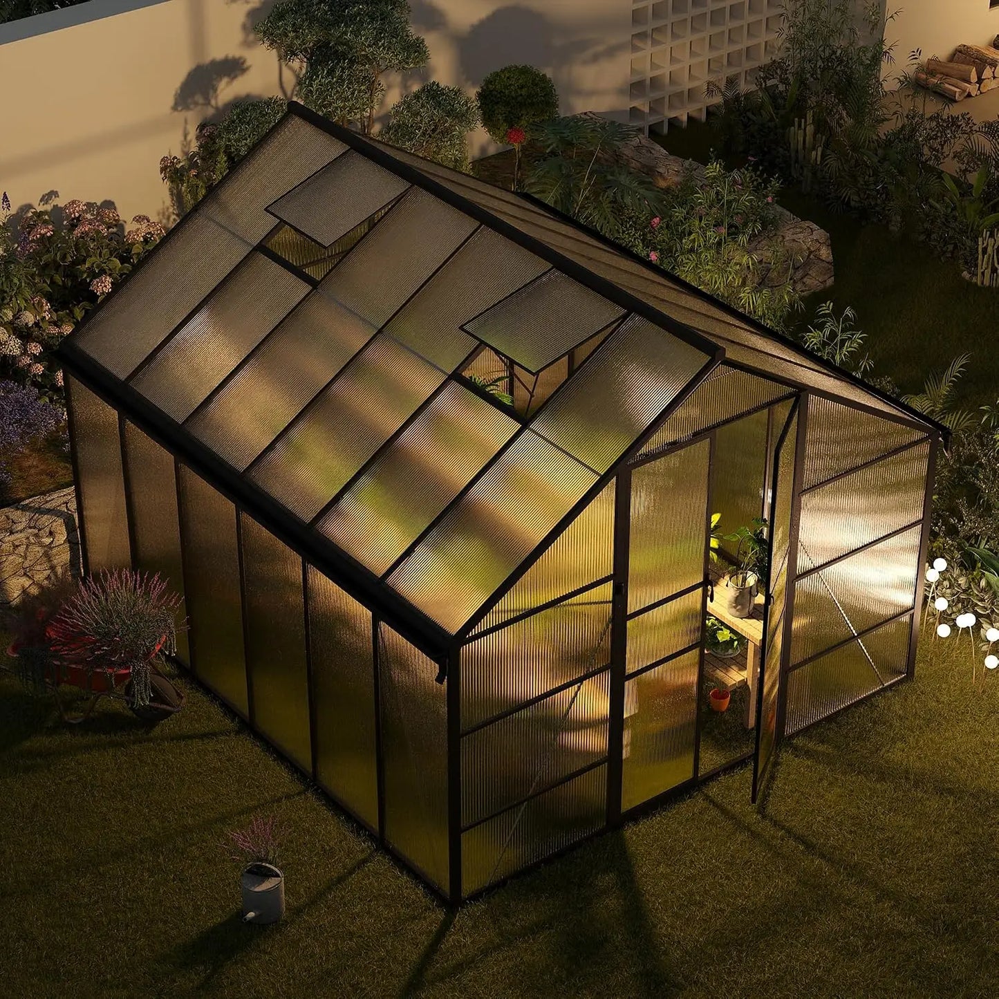 10x12 FT Greenhouse for Outdoors, Polycarbonate Greenhouse with Roof Vent, Enhanced Aluminum Large Walk-in Green, Customized