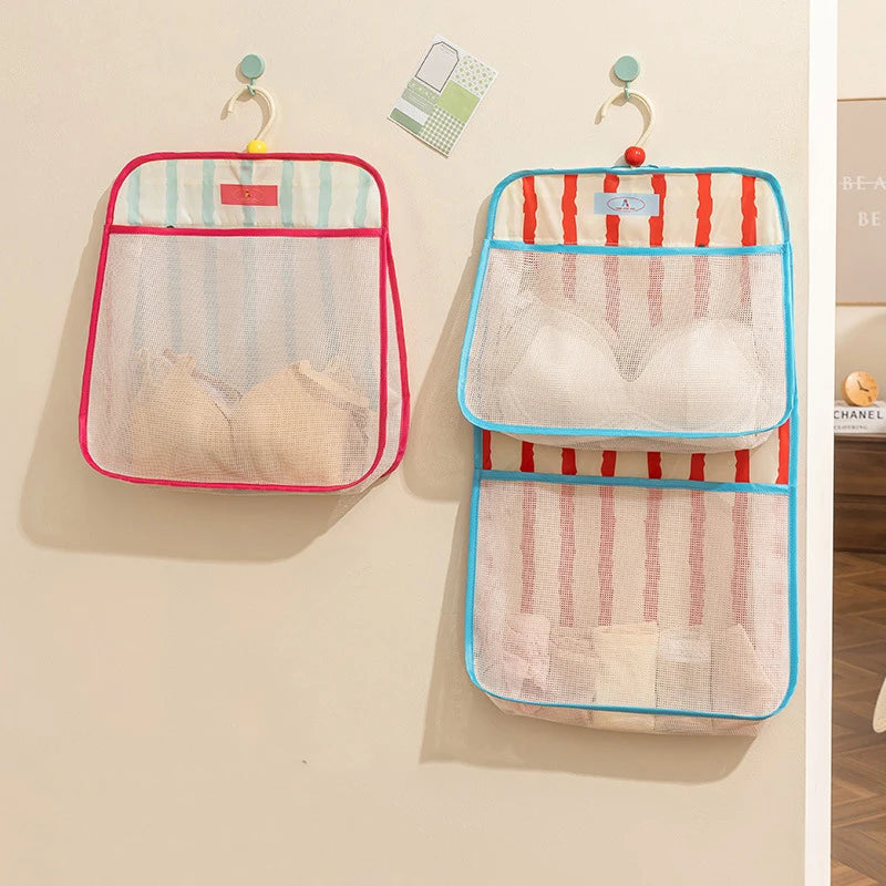 Hanging Mesh Storage Bag Wall Mounted Underwear Socks Organizer Macaron Color Closet Hanging Pouch For Home Bedroom