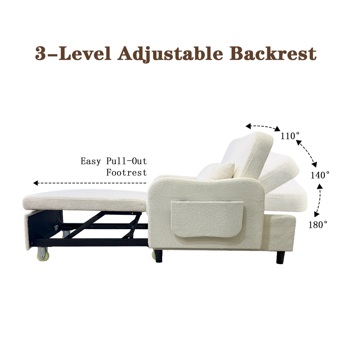 3-in-1 Convertible Sofa Bed, Sleeper Sofa Chair with Phone Holder & USB Port, Sofa Side Table, Pull Out Sofa Bed with Moving Wheels, Adjustable Backrest for Living Room, Bedroom