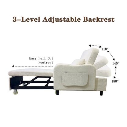3-in-1 Convertible Sofa Bed, Sleeper Sofa Chair with Phone Holder & USB Port, Sofa Side Table, Pull Out Sofa Bed with Moving Wheels, Adjustable Backrest for Living Room, Bedroom