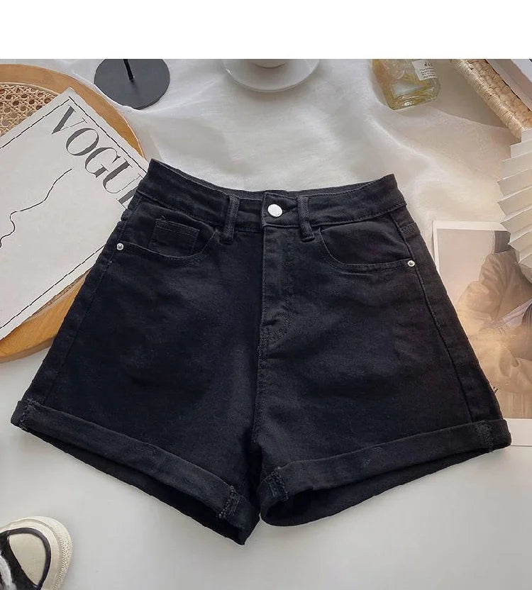 High Waist Wide Leg Casual Jeans Shorts Women's Summer Fashion Slimming A-Line Shorts Blue Denim High Waist Loose Cover Hip
