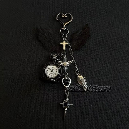 Original Hollow Heart Pocket Watch Chain Keychain Design Steampunk Clock Vintage Necklace Pendant Jewelry Watch Men Women Gift