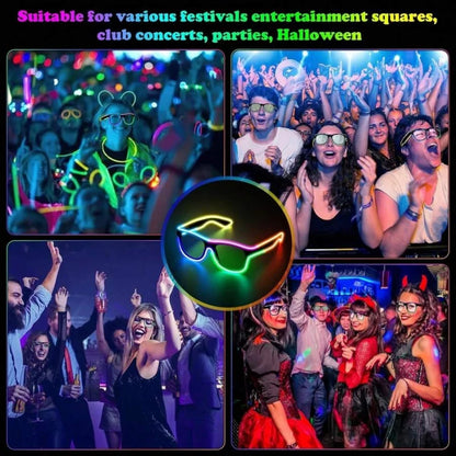 LED WirelessGlassesMulti-Color Luminous Neon Lights Glasses Style Source Flashing Modes Suitable For Carnival Parties
