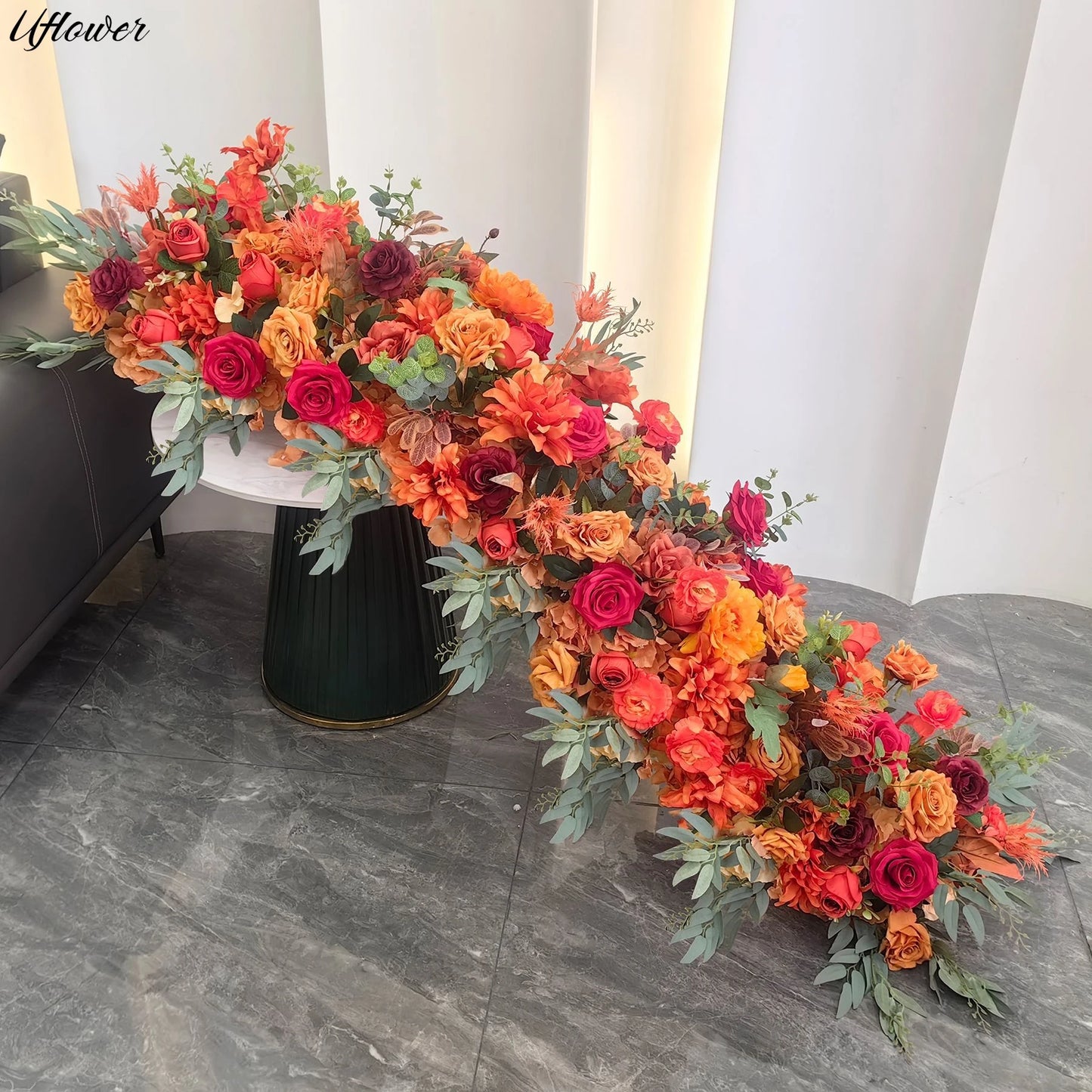 Uflower 2m Luxury Artificial Flowers Wedding Backdrop Table Long Runner Flower Row Floral Backdrop Arrangement Wall Arch Decor
