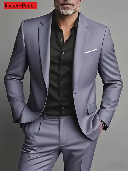 Elegant Men's Suit Sets- Slim Fit Tuxedo Set for Weddings & Formal Occasions, Black Suit