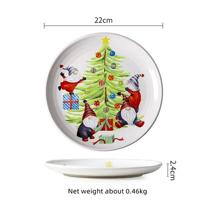 Christmas Ceramic Dinner Plate Set Household Underglaze Flat Round Dim Sum Decorative  Sushi