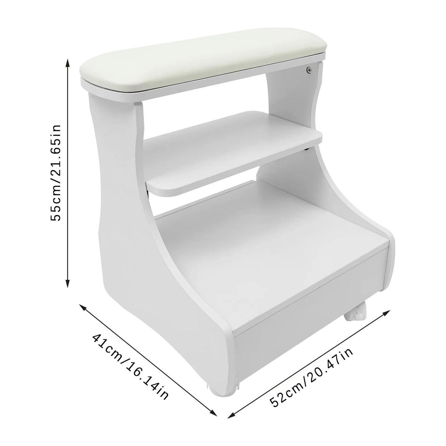 Home Wheeled Foot Bath Stool With Lockable Wheels Removable Storage Shelf Hidden Drawer Soft Skin-Friendly Cushion Lightweight Stable MDF Construction Easy Clean Multifunctional Foot Massage Pedicure Station For Bathroom Dail