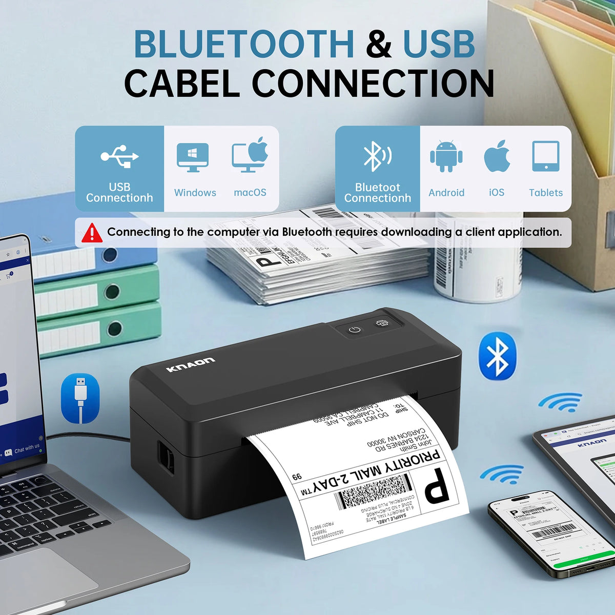 Thermal Shipping Label Printer, 4x6 Bluetooth Label Printer for Small Business and Home, Supports iPhone, Android, Windows, Mac, Chromebook